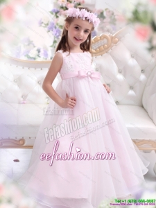 Scoop Appliques and Bownot Pageant Dresses for Girl in Baby Pink