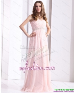 2015 Baby Pink Strapless Prom Dresses with Ruching and Beading
