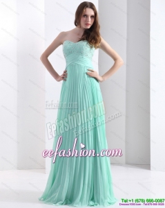 2015 Brush Train Apple Green Prom Dress with Beading and Pleats