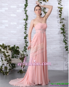 2015 Cheap Brush Train Sweetheart Prom Dress in Hot Pink