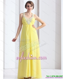 2015 Cheap Halter Top Yellow Prom Dress with Floor Length
