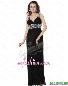 2015 Fashionable Black Long Prom Dresses with White Appliques