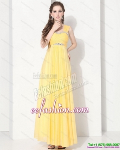 2015 Fashionable Floor Length Prom Dresses with Ruching and Beading