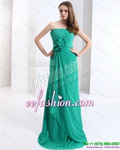 2015 Fashionable Strapless Prom Dress with Hand Made Flowers and Ruching