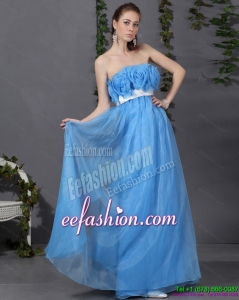 2015 Long Prom Dresses with Hand Made Flowers and Sash