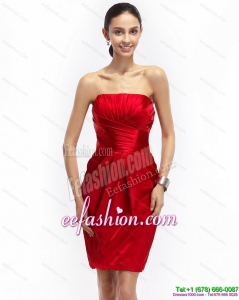 2015 Most Popular Strapless Ruching Prom Dresses in Red