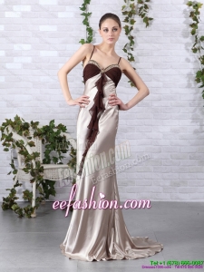 2015 Multi Color Beading Long Prom Dresses with Backless and Brush Train