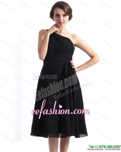 2015 One Shoulder Knee Length Prom Dress in Black