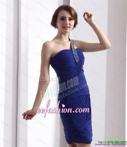 2015 One Shoulder Prom Dresses with Ruffles and Beading