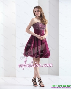 2015 Perfect Wine Red Strapless Short Prom Dresses with Beading