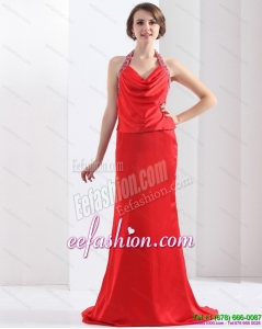 2015 Remarkable Backless Halter Top Prom Dress in Coral Red