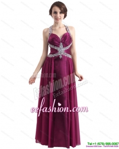 2015 Sequins Halter Top Ruching and Beading Prom Dresses in Wine Red