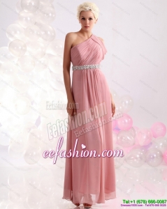 2015 Wonderful One Shoulder Prom Dress with Beading and Ruching