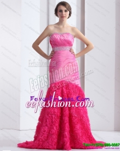 2015 Wonderful Strapless Prom Dress with Ruching and Beading
