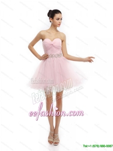Fashionable Baby Pink Sweetheart Ruching Short Prom Dresses for 2015