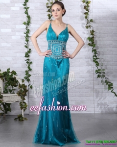 Fashionable Beading Prom Dresses with Brush Train and Spaghetti Straps