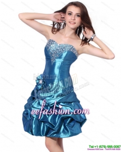 Fashionable Beading Strapless Prom Dresses with Pick Ups and Hand Made Flower