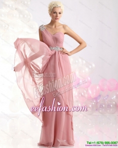 Fashionable One Shoulder Prom Dresses with Hand Made Flowers and Ruching