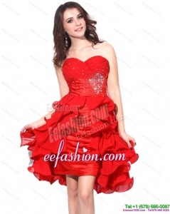 Fashionable Red Ruching Sweetheart Prom Dresses with Beading and Ruffles