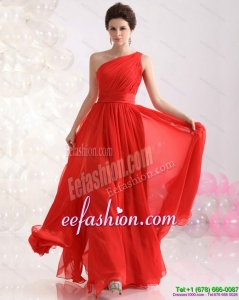 Fashionable Ruching Red One Shoulder Prom Dresses for 2015