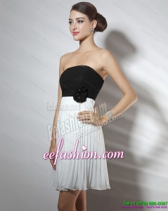 Fashionable Strapless Ruching and Hand Made Flower Prom Dresses in White and Black