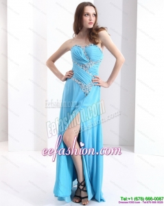 Fashionable Sweetheart Ruching 2015 Prom Dresses with Beading and High Slit