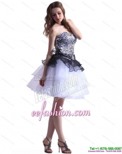 Fashionable Zebra Printed Sweetheart White Prom Dresses with Ruffled Layers