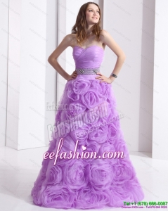Lilac Sweetheart Prom Dresses with Rolling Flowers and Sequins
