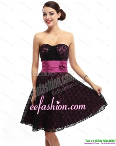 Lovely Sweetheart Mini Length Prom Dress with Lace and Hand Made Flowers