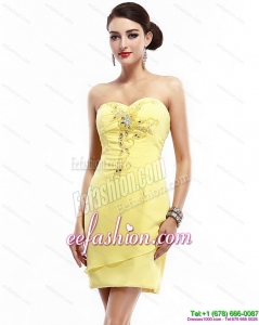New Style Sweetheart Beading Yellow Prom Dress for 2015