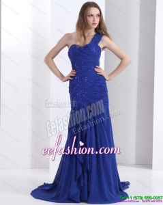 Pretty 2015 One Shoulder Prom Dress with Ruching and Beading