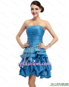 Pretty Baby Blue Strapless Prom Dresses with Pick Ups and Beading