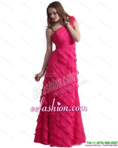 Pretty One Shoulder Prom Dresses with Ruffled Layers and Hand Made Flower