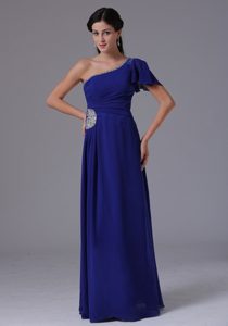 Peacock Blue One Shoulder Betty Celebrity Dress with Beading and Ruche