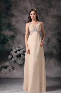 Customize Champagne Straps Celeb Dress for Less with Beading