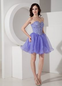 Latest Lilac Short Sweetheart Prom Celebrity Dresses with Beading in Organza