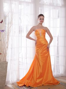 Orange Strapless Beaded Prom Celebrity Dresses in Best Seller