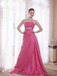 Rose Pink A-Line Sweetheart Court Train Dress for Celebrity with Beading