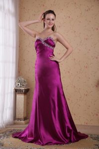 Fuchsia Beaded Sweetheart Dress for Celebrity in Elastic Woven Satin