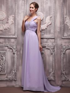 Elegant Lilac Empire One Shoulder Prom Celebrity Dress with Beading