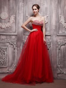 Red A-Line Sweetheart Beaded Prom Dress for Celebrity in Net Popular in 2013