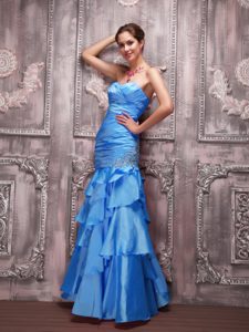 Aqua Blue Sweetheart Celebrity Dress with Beading and Ruffles