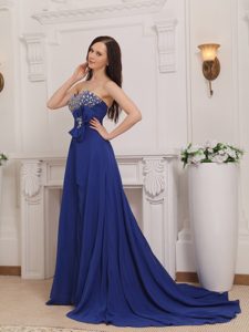 Blue Empire Sweetheart Celebrity Dresses with Beading and Bowknot