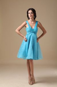 Aqua Blue A-line V-neck Organza Prom Celebrity Dress Best Seller Nowadays