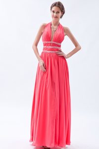 Watermelon Empire Halter Top Prom Dress for Celebrity with Beading