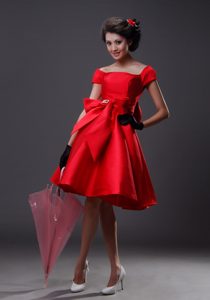Red Off The Shoulder 2013 Prom Celebrity Dress in with Big Bowknot