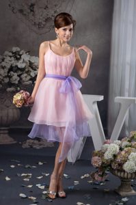 Baby Pink Spaghetti Straps Prom Celebrity Dress in Lavender with Bowknot