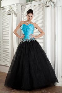 Sweetheart Long Blue and Black Celebrity Party Dresses with Appliques