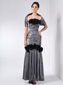 Ruched Ankle-length Prom Dresses for Mother with Handle Flowers in Taffeta