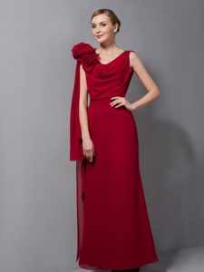 Chiffon V-neck Dresses for Mother in Red for Spring